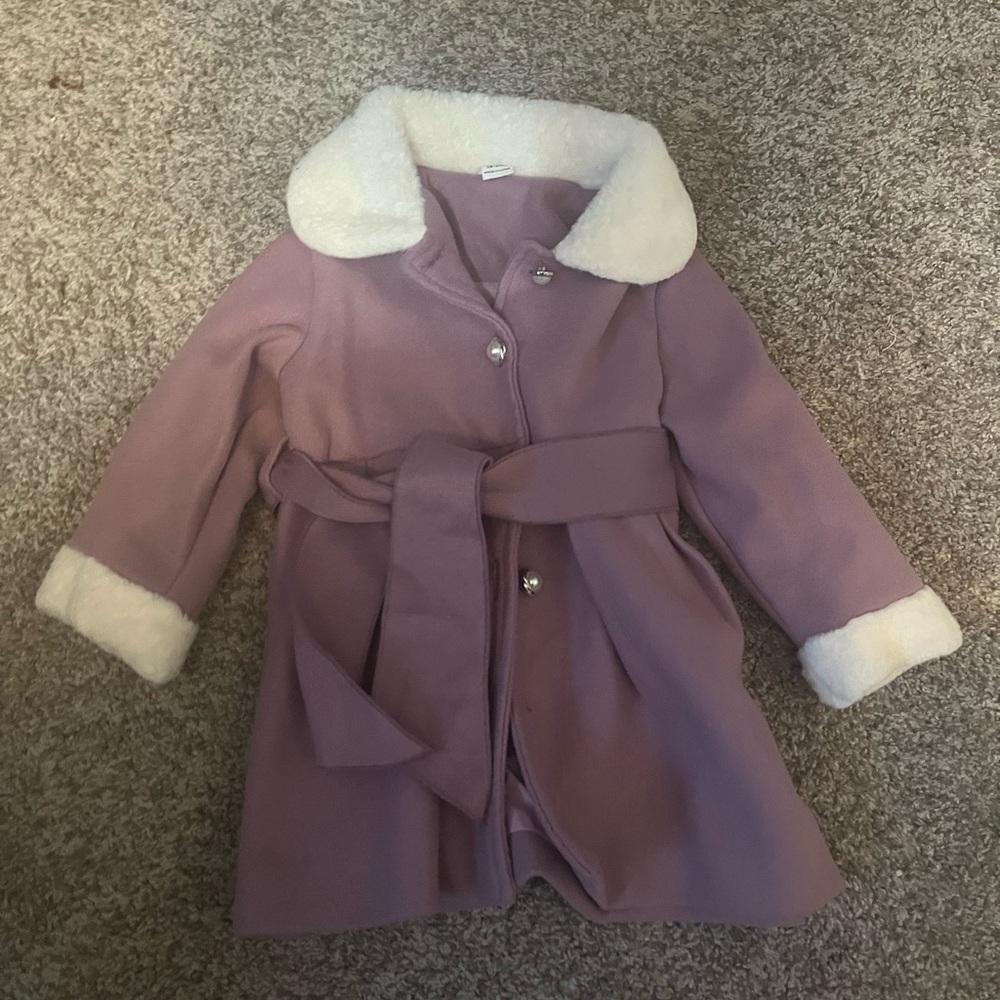 Toddler Purple pea Coat with White Trim